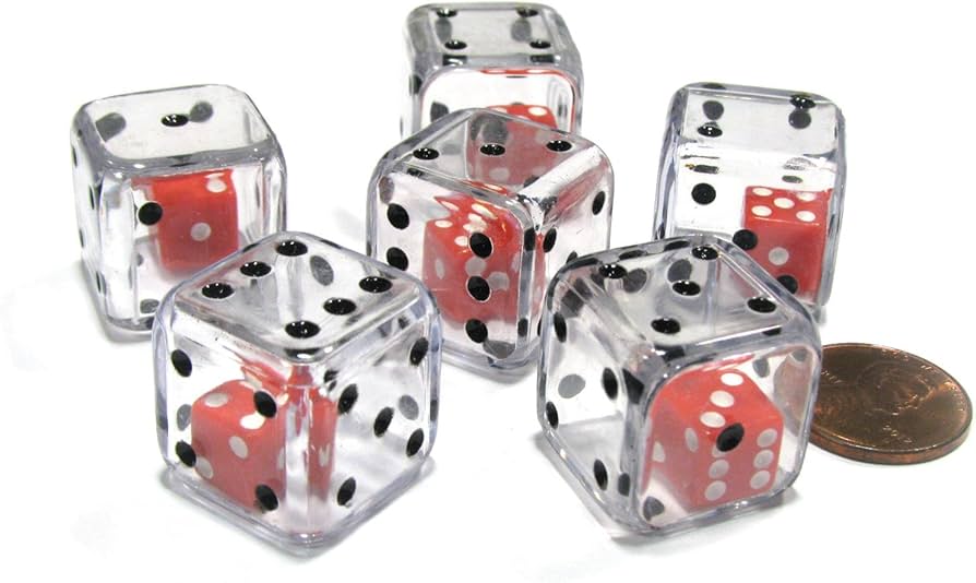 Amazon | Set of 6 D6 19mm Double Dice, 2-In-1 Dice - Red Inside